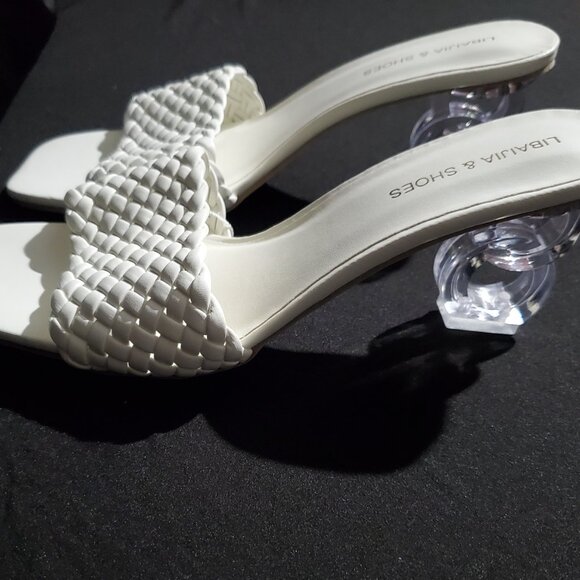 None Shoes - White Woven Acrylic Heels